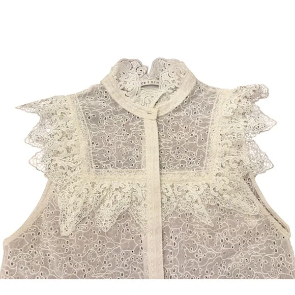 Alice + Olivia Marian Eyelet Lace Ruffle Top Sz M Cottagecore Romantic Victorian - Picture 8 of 8